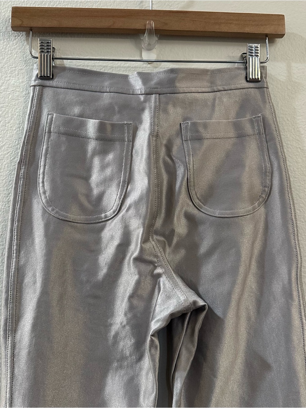 American Apparel Women's The Disco Pant High Rise Silver Leggings Metallic Small - Picture 7 of 12